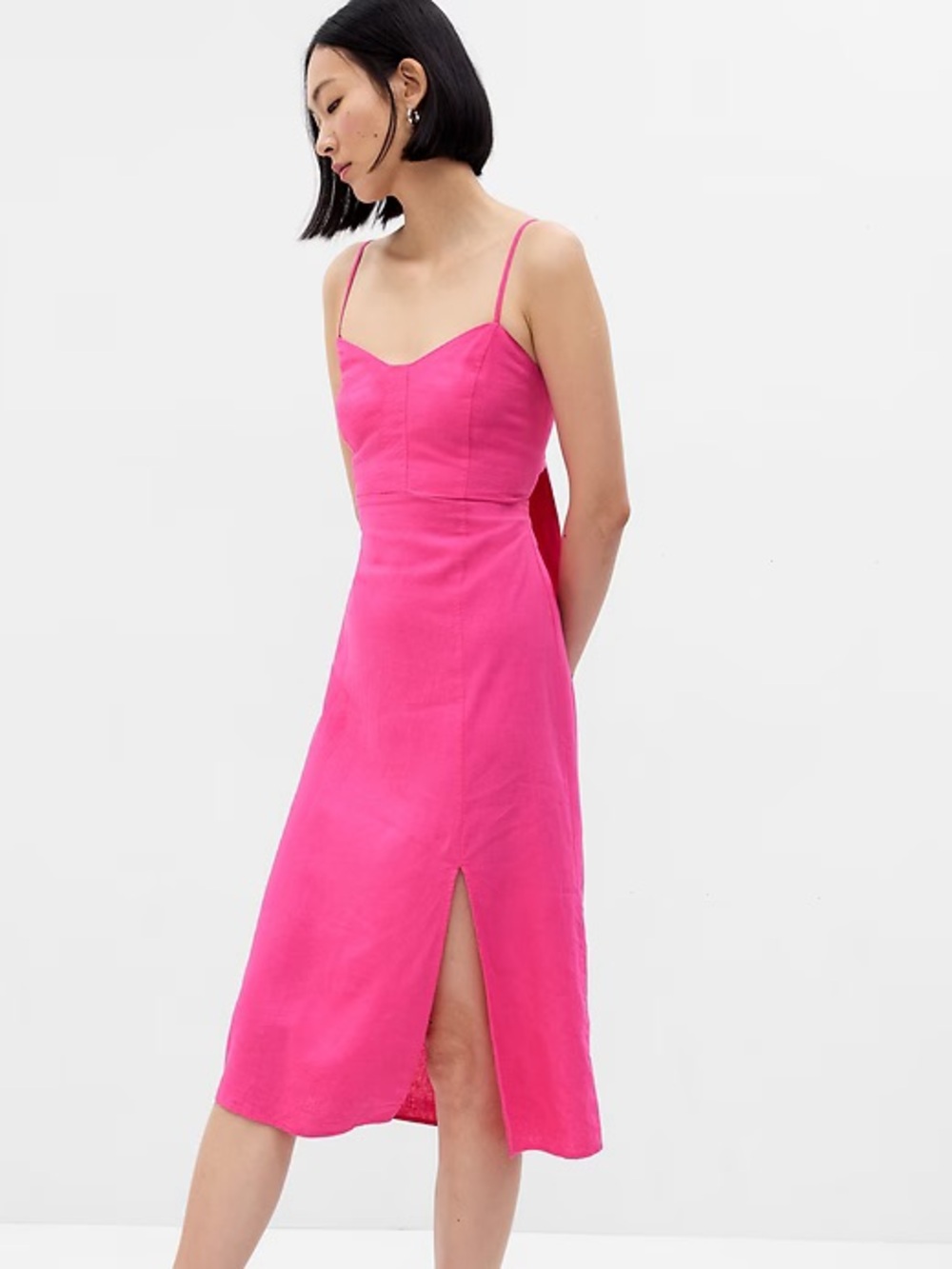 GAP Linen-Blend Tie-Back Corset Midi Dress